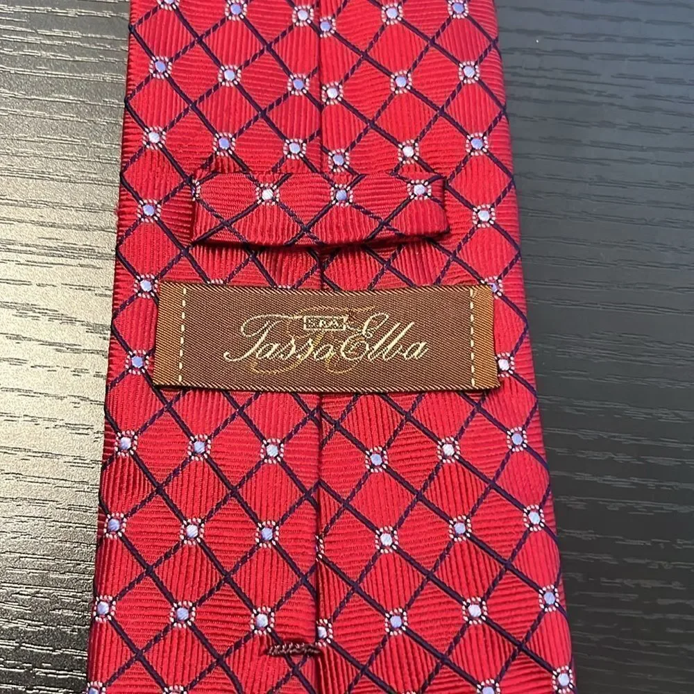 Men's Tasso Elba Red and Blue Diamond Patterned Silk Tie